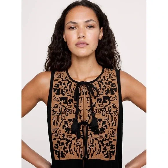 Banana Republic Embroidered Tencel Linen Mini Dress Black Shift Tassel Sz S $198 - Picture 3 of 10